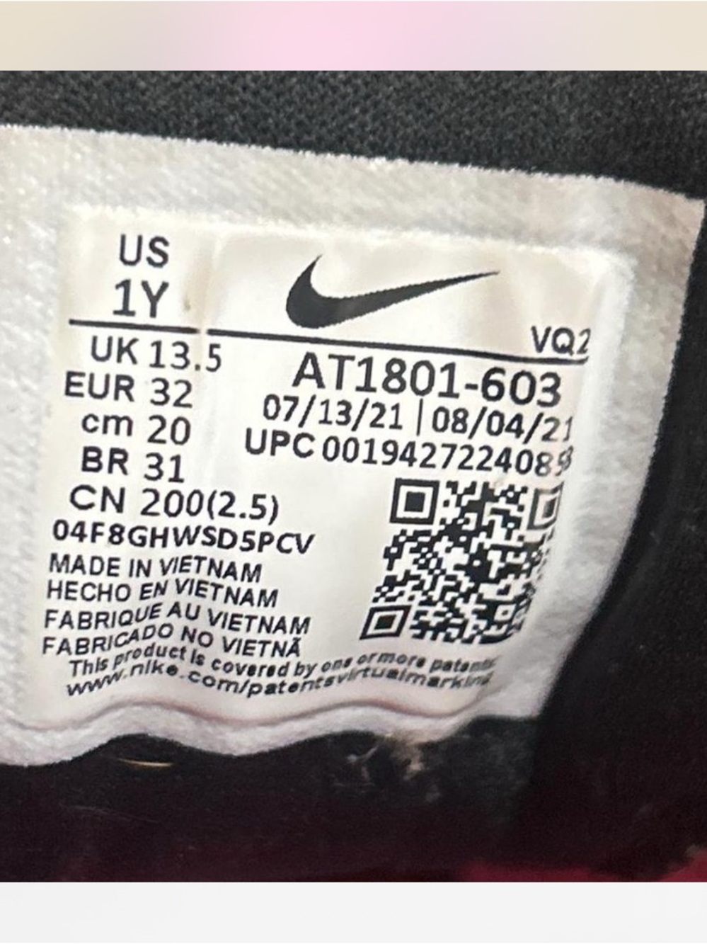 Nike Pink Kids' Sneakers with White Sole and Black Lining - Picture 6 of 8